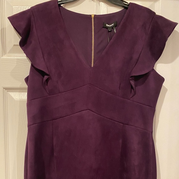 DKNY Ruffled Cap-Sleeve Sheath Dress Aubergine Purple - Picture 5 of 8